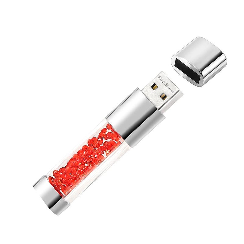 Fire Stone Lovely Diamond USB 2.0 Flash Drive Data Storage Memory Stick USB Stick Pendrive Gift (64GB, Red) - Image 1